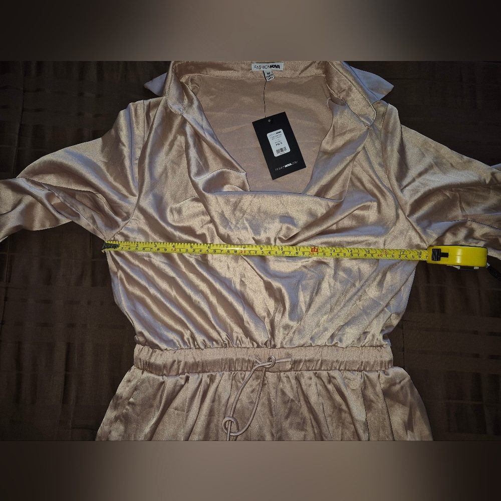 Fashion Nova Satin Jumpsuit in Champagne - Picture 3 of 3